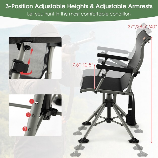 Costway 360 Degree Silent Swivel Hunting Chair W All terrain Feet Pads Support 400 Lbs