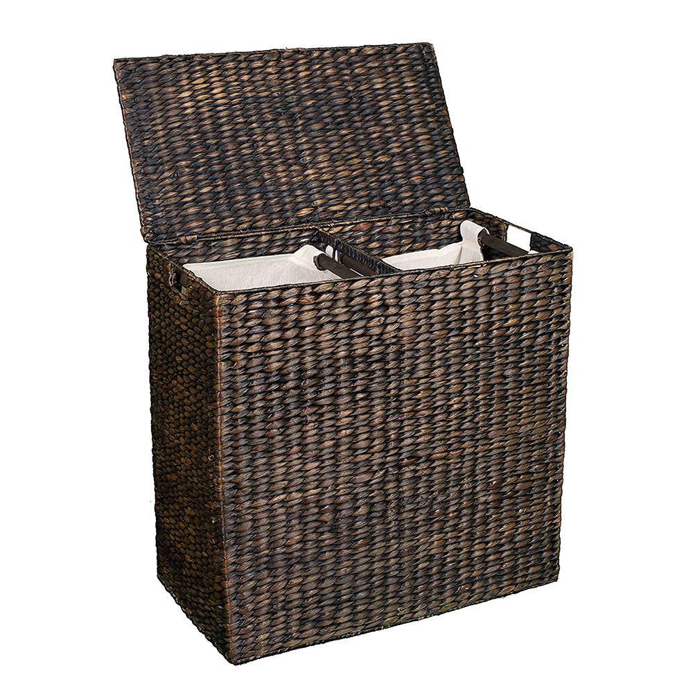 BirdRock Home Espresso Double Laundry Hamper with Lid and Divided Interior 4630