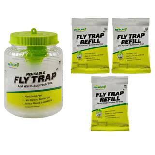 RESCUE Outdoor Reusable Fly Trap Canister with (3 Refills) FTR1 + FTA3