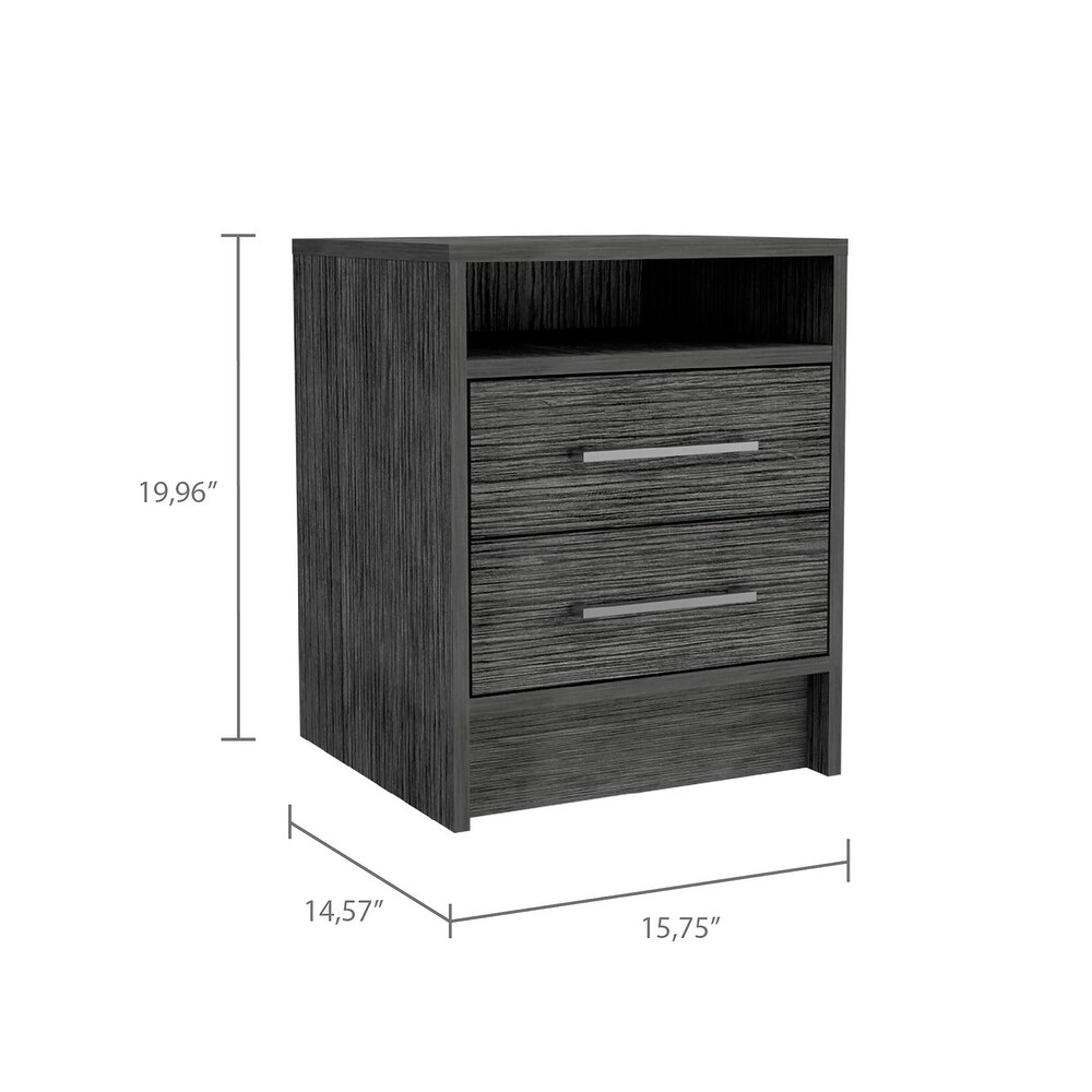 Wooden Nightstand with Two Drawers and Metal Handles