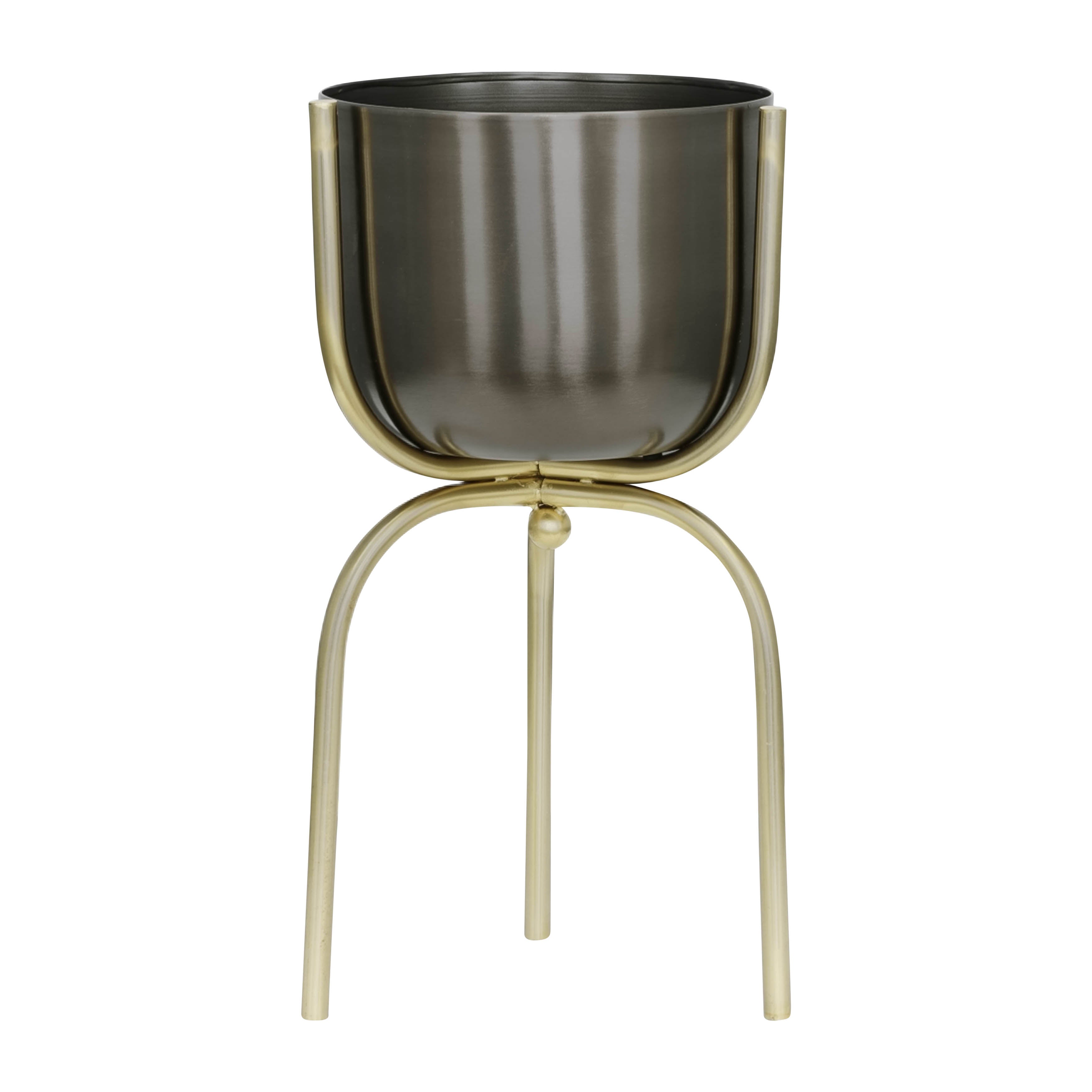 Sagebrook Home Metal 20" Planter On Tripod, Gunmetal/Gold, Round, Metal, Glam, 20"H, Solid Color