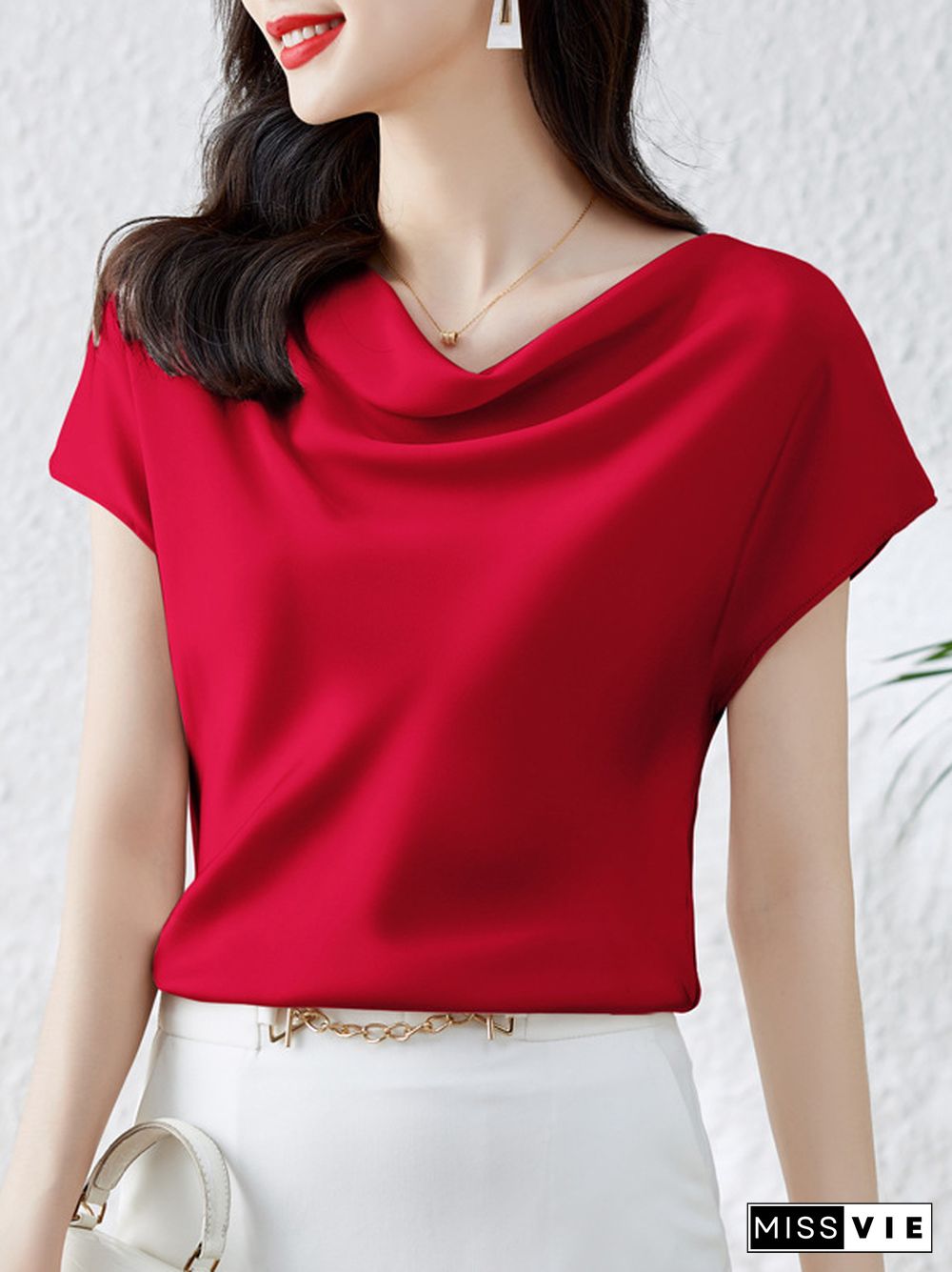 Loose Short Sleeves Solid Color One-Shoulder T-Shirts Tops