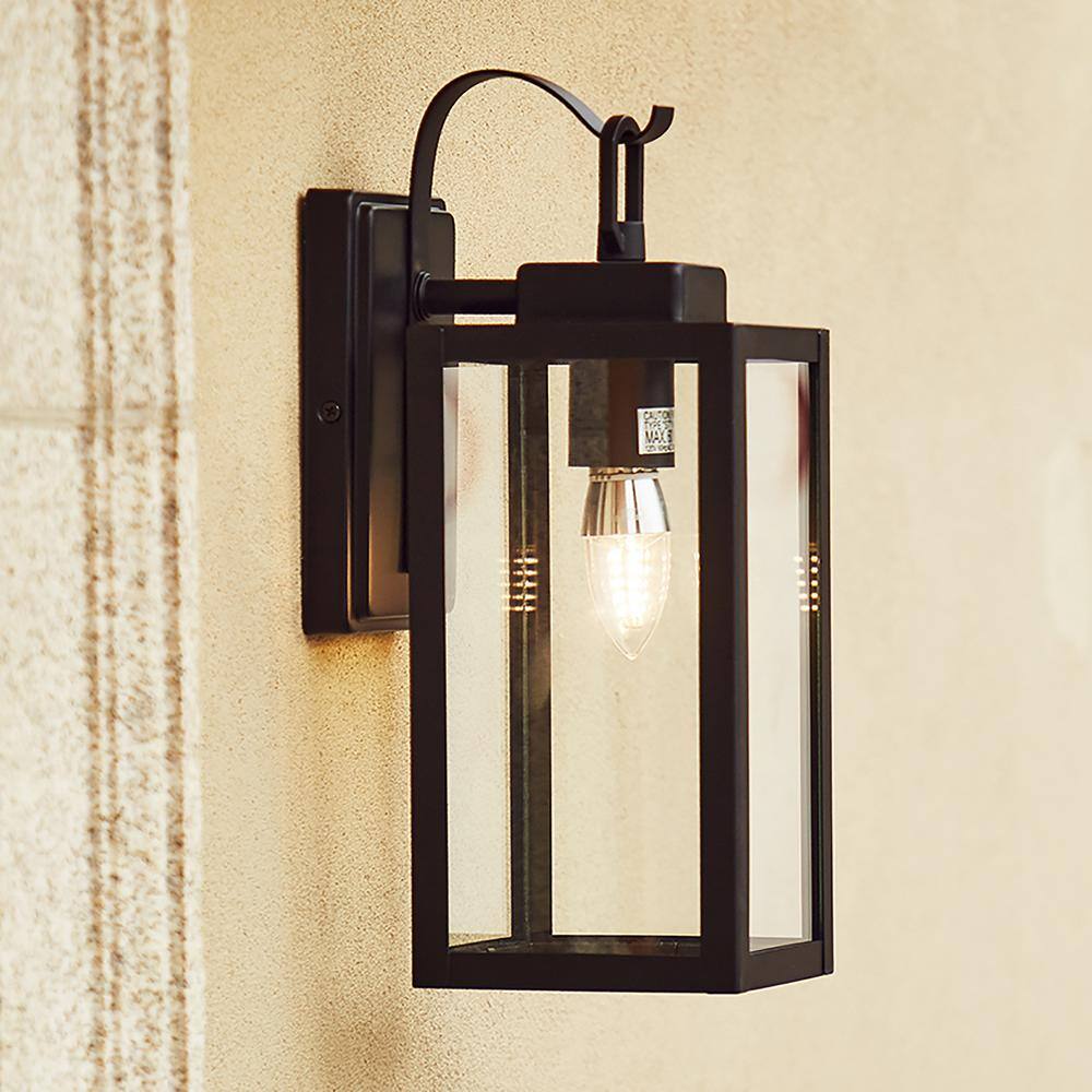 Pia Ricco 1- Light Matte Black Outdoor Wall Lantern Sconce with Clear Glasee 1Jay-12151