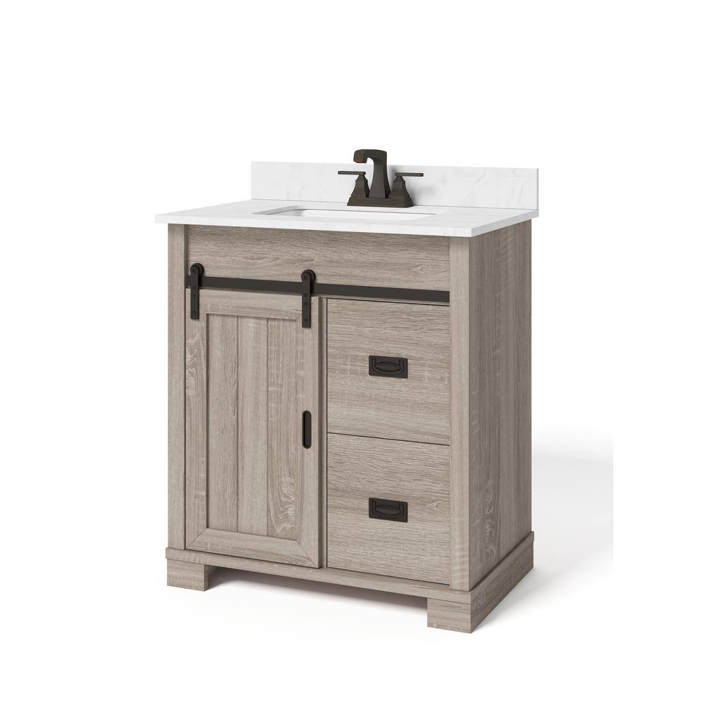 Glacier Bay Brindley 30 in. W x 20 in. D x 34.5 in. H Freestanding Bath Vanity in Gray w White Engineered Stone Top HDBD30VG