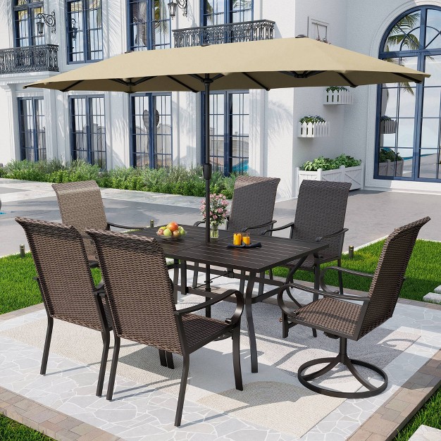 7pc Outdoor Dining Set With Steel Rectangle Table With Rattan Chairs Captiva Designs