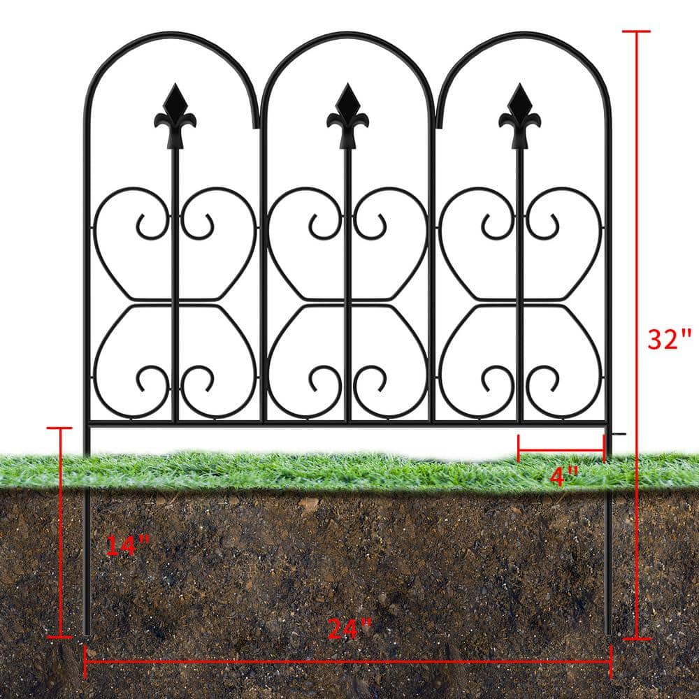 Kingdely 32 in. H x 24 in. Black Steel Garden Fence Panel Rustproof Decorative Garden Fence (10-Pack) TC-WFKF170054-02