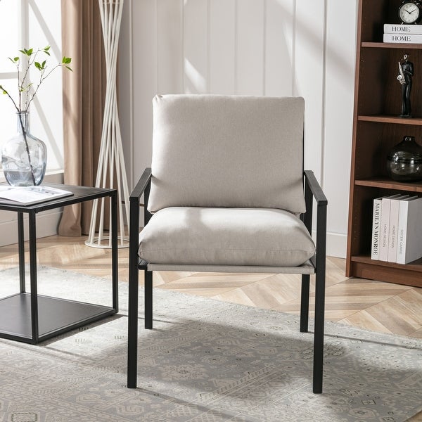 Metal Frame Linen Accent Chair with Thick Padded Backrest and Seat Cushion