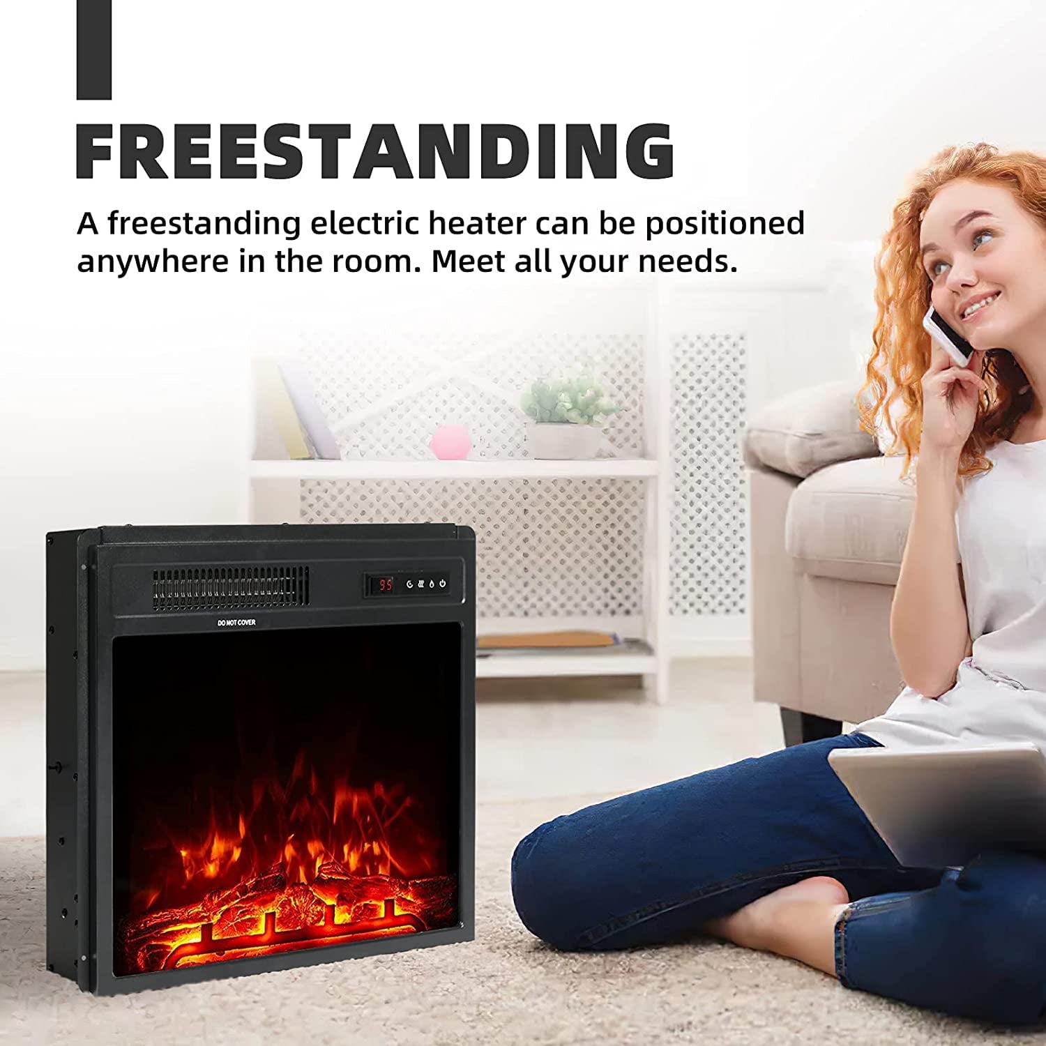 20” Freestanding  Electric Fireplace with Remote Control & Touch Screen(1450W )