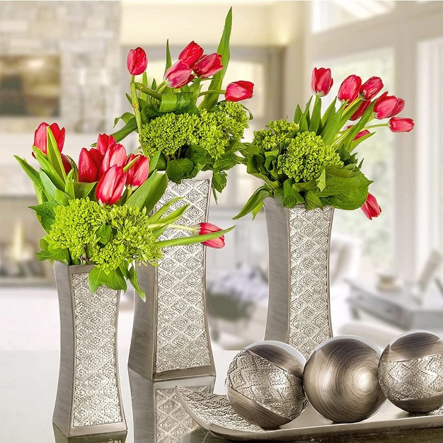 Creative Scents Silver Dublin Decorative Vase Set Of 3