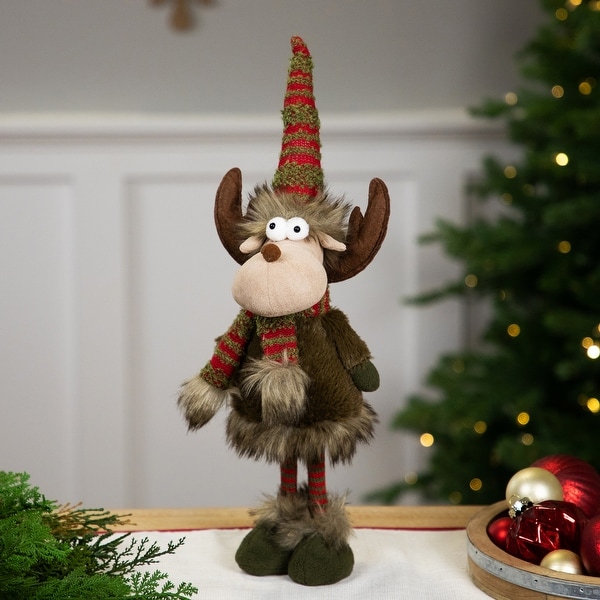 Standing Plush Moose with Striped Legs Christmas Figure