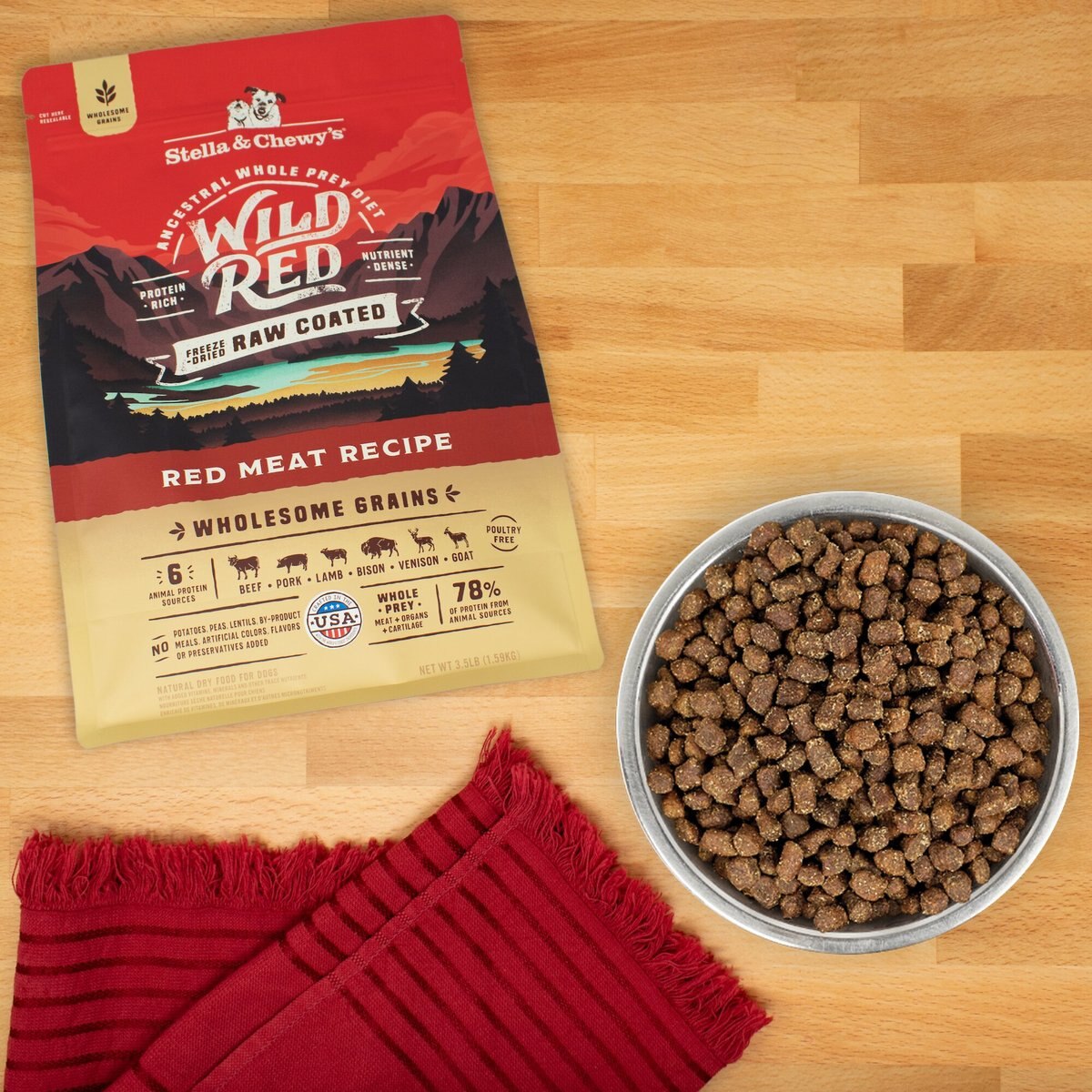 Stella and Chewy's Wild Red Raw Coated Kibble Wholesome Grains Red Meat Recipe Dry Dog Food