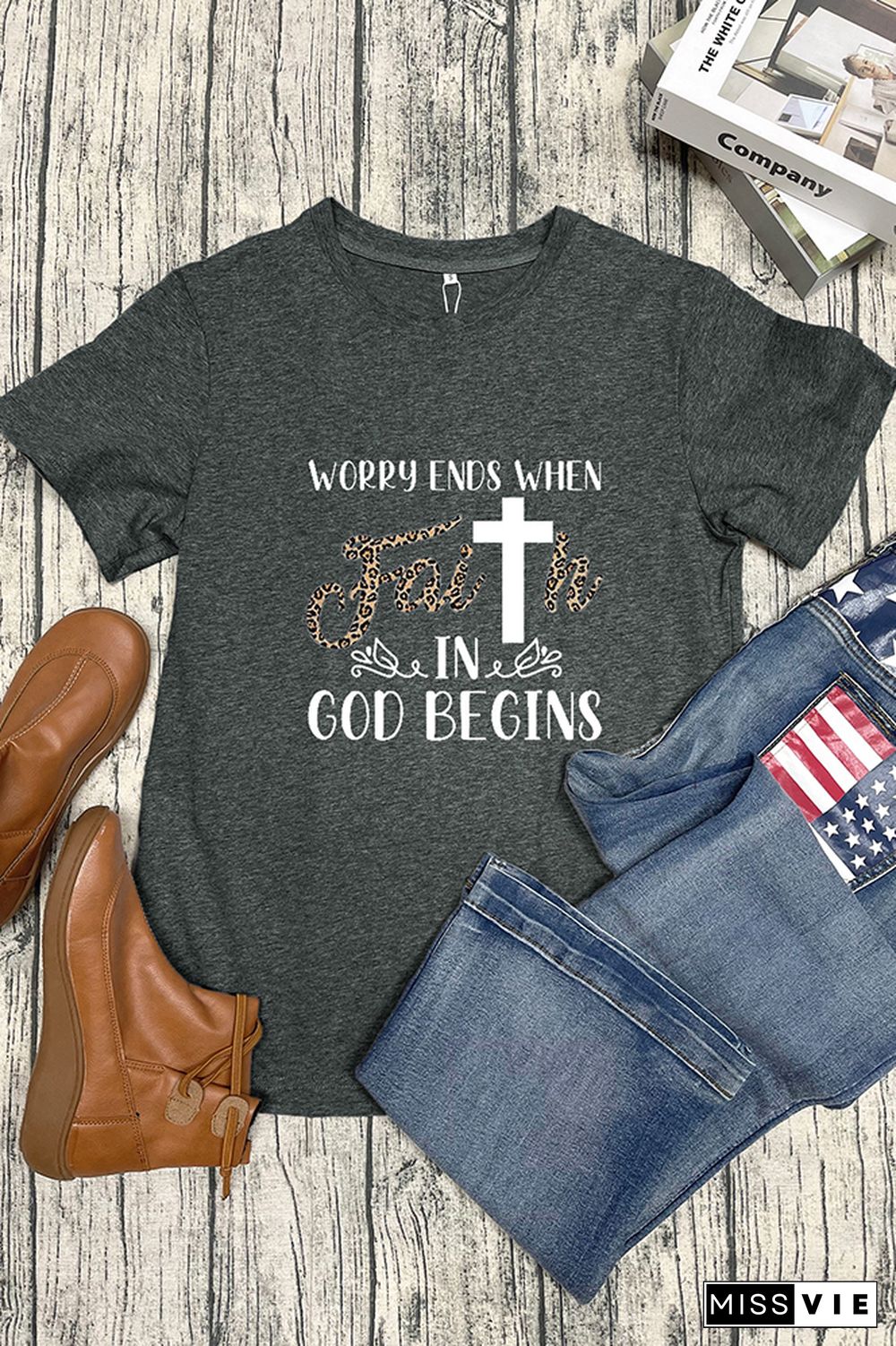 Worry Ends When Faith in God Begins Short Sleeve Graphic Tee Wholesale