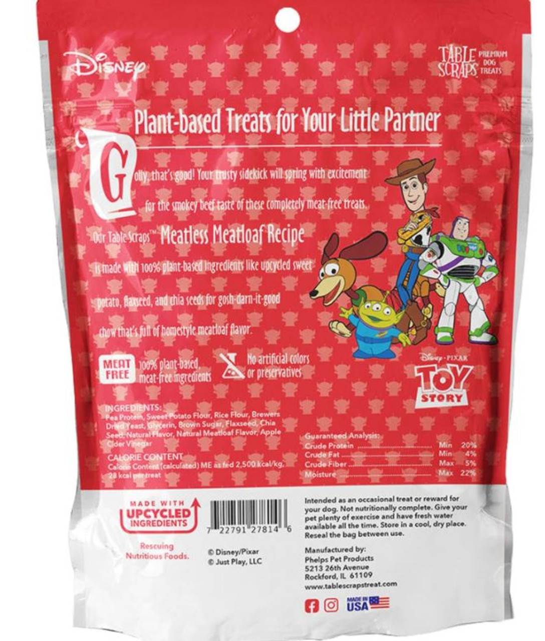 Disney Toy Story Table Scraps Premium Dog Treats， Meatless Meatloaf， 5oz. Bag