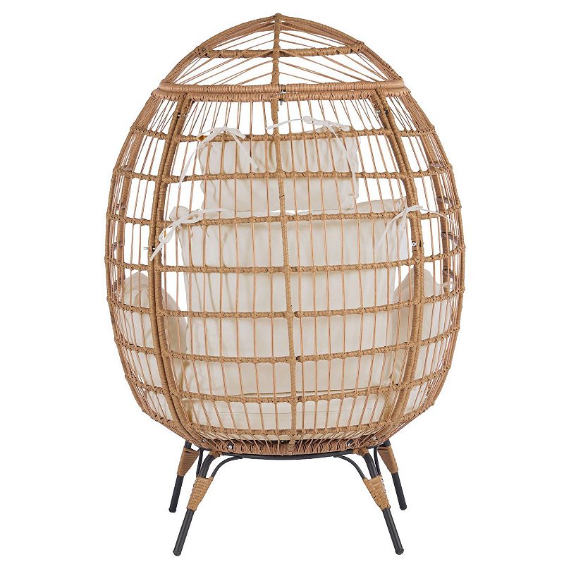 F.C Design Wicker Egg Chair Oversized Lounger for Patio， Backyard， Living Room - Steel Frame， 5 Cushions