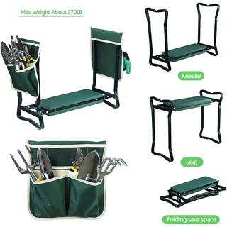 23.3 in. 6-Pieces Green Foldable Garden Seat Kneeling Chair Garden Tool Set with Soft Kneeling Cushion B08SBKNCG4