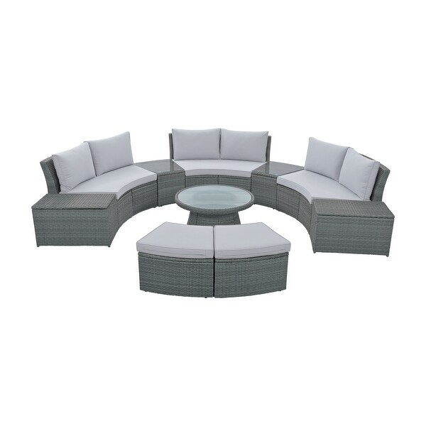 10-Piece Outdoor Half Round Patio Rattan Sectional Sofa， PE Wicker Conversation Set - Overstock - 37543593