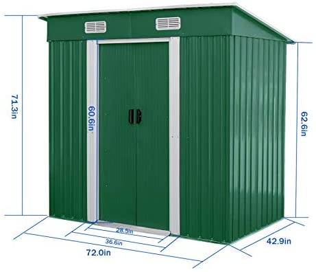 HOMFY 3.5 X 6 FT Steel Outdoor Storage Shed with Lockable Door for Garden Patio Backyard, Green