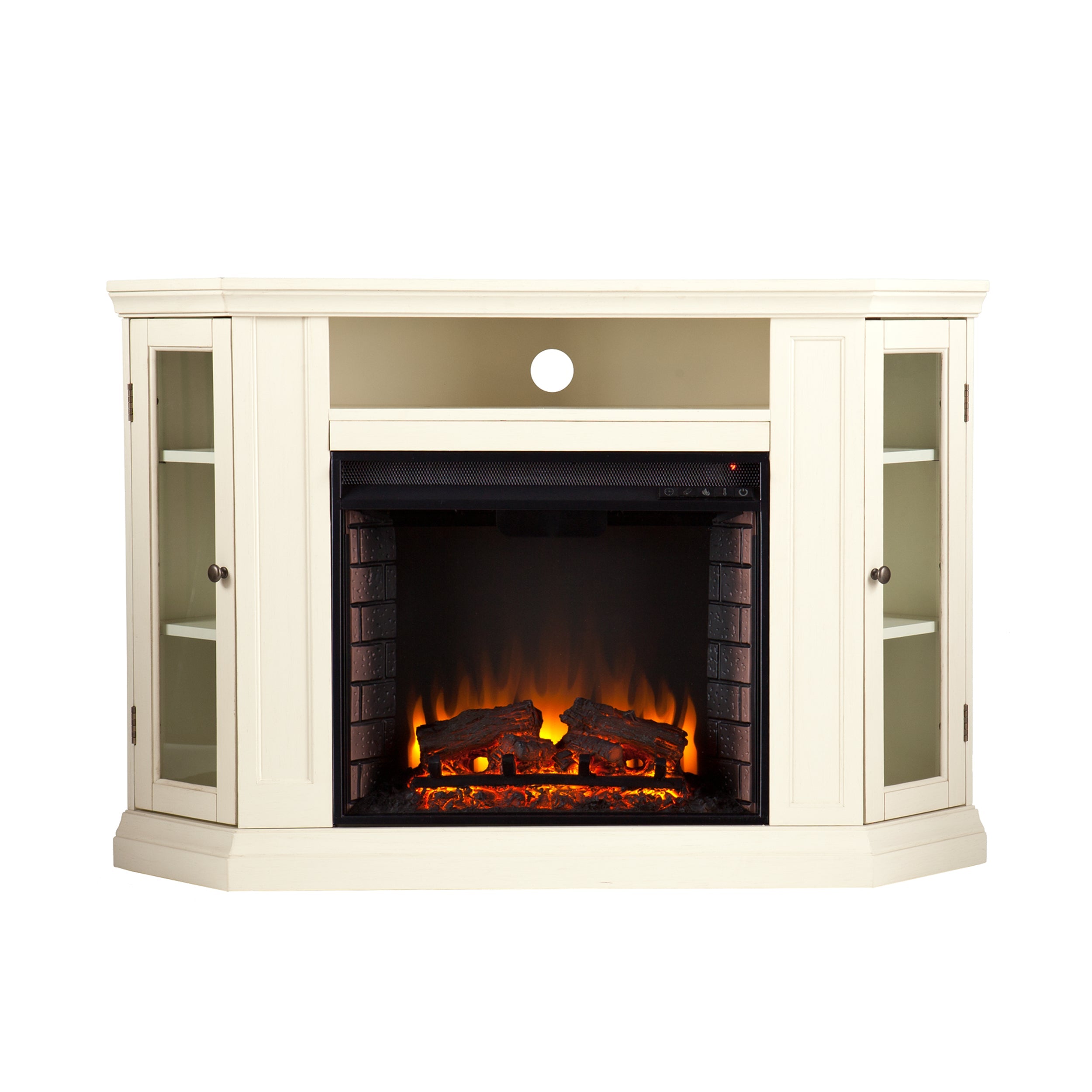 SEI Clarrie Transitional style Convertible Media Electric Fireplace in Ivory Finish