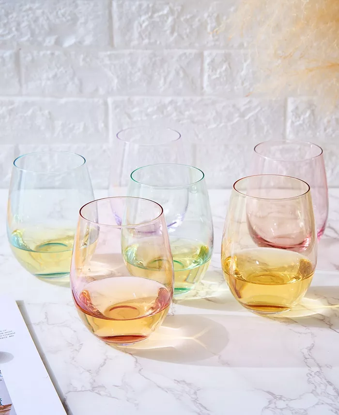 The Wine Savant Glass Colored Stemless Wine Glass Set of 6