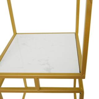 Litton Lane Marble Stationary Gold Shelving Unit with 3 Marble Shelves 040344