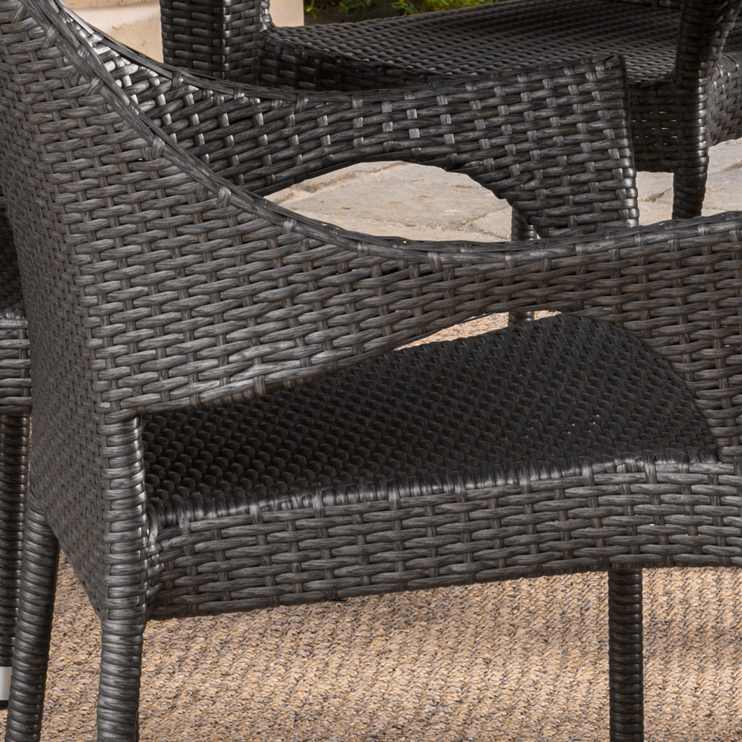 Tills Outdoor 7 Piece Gray Wicker Oval Dining Set with Stacking Chairs