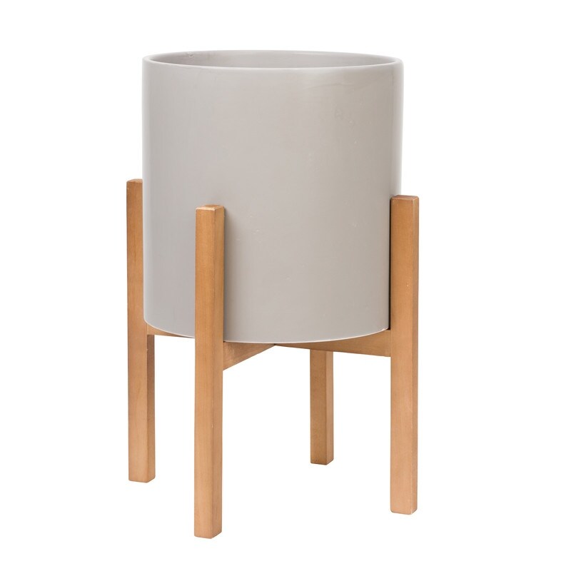 Liam Modern Ceramic Planter with Wood Legs