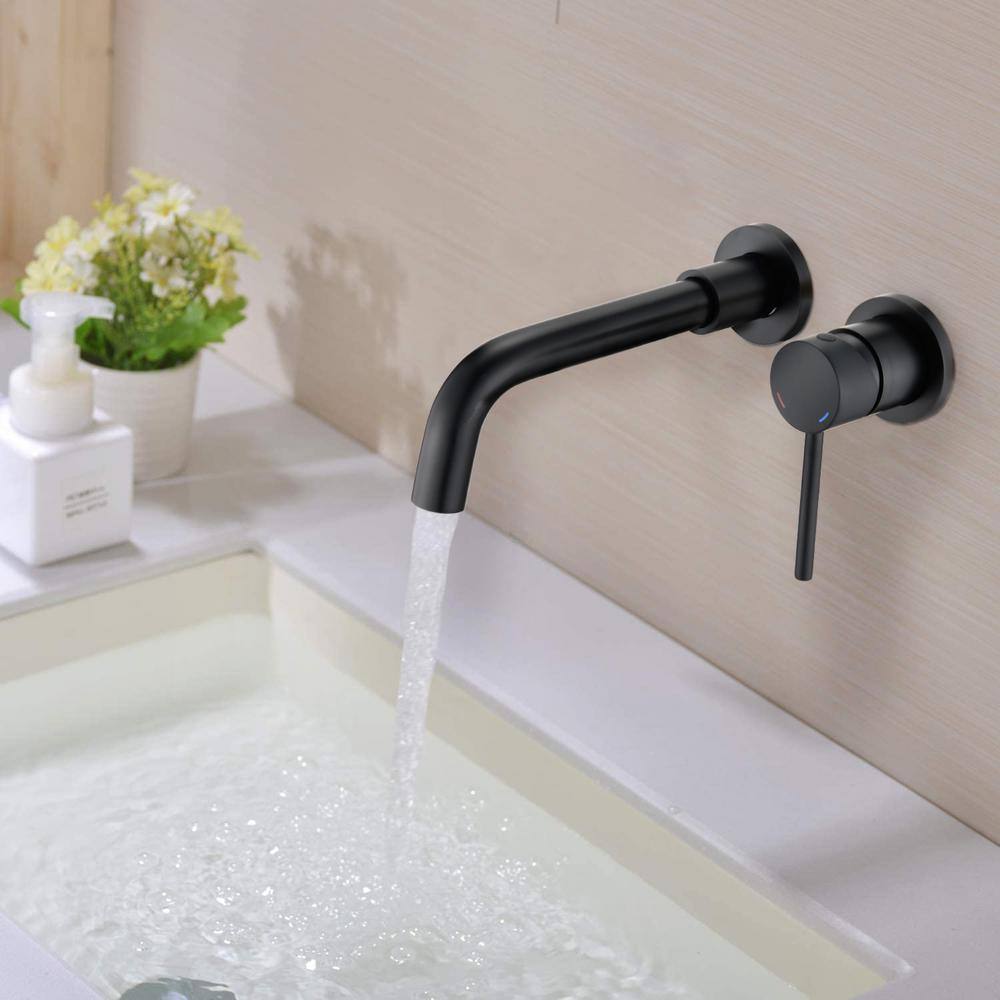 UPIKER Modern Single Handle Wall Mounted Bathroom Faucet with 2 Holes Brass Rough-in Valve in Matte Black UP2301SFB0002