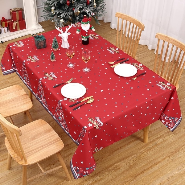 Christmas Decoration Rectangle Christmas Tablecloth Xmas Table Cloth Waterproof and Washable Holiday Decorative Table Cover