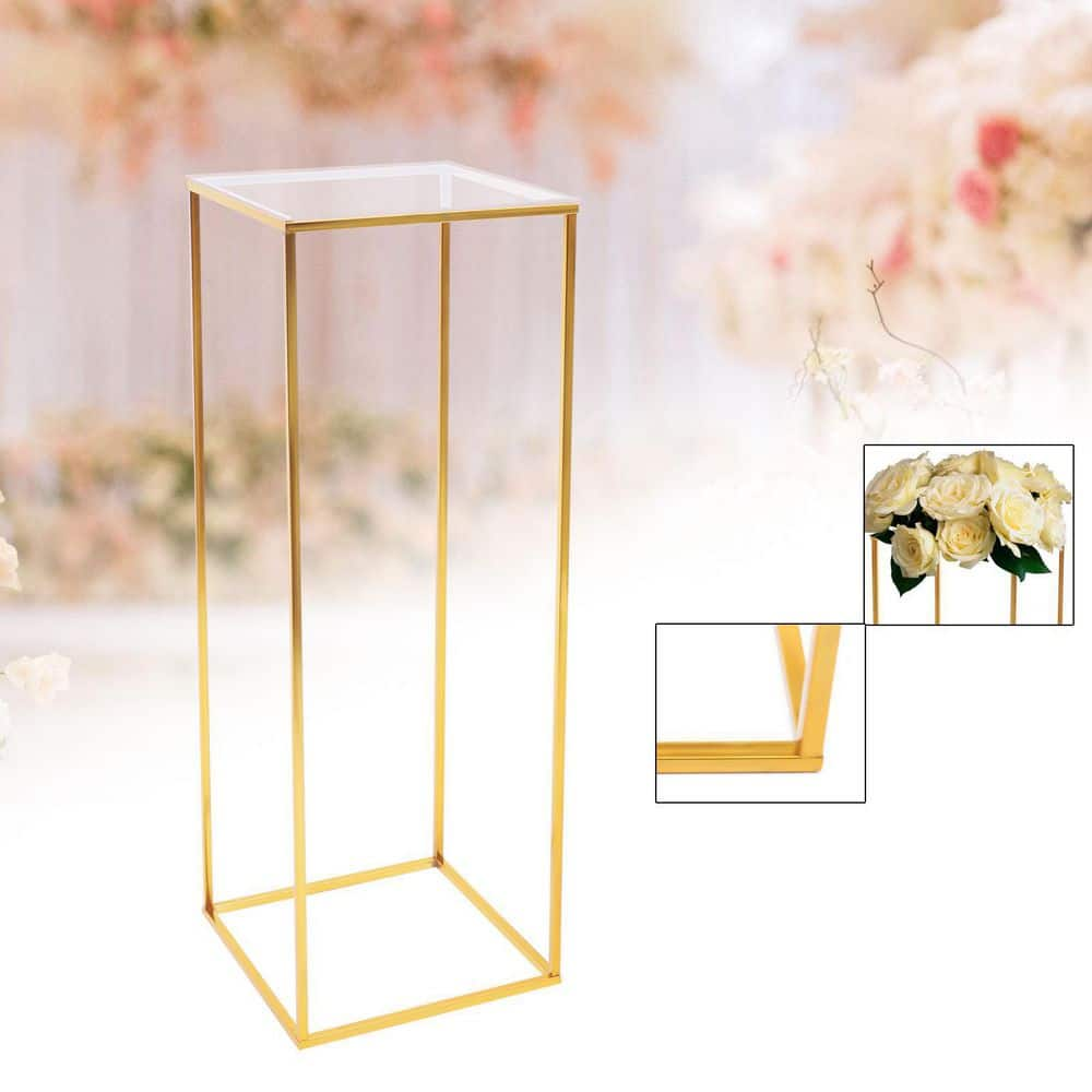 YIYIBYUS 31 in. Tall Indoor/Outdoor Gold Metal Column Flower Plant Stand (1-Tiered) HG-ZJ-9241