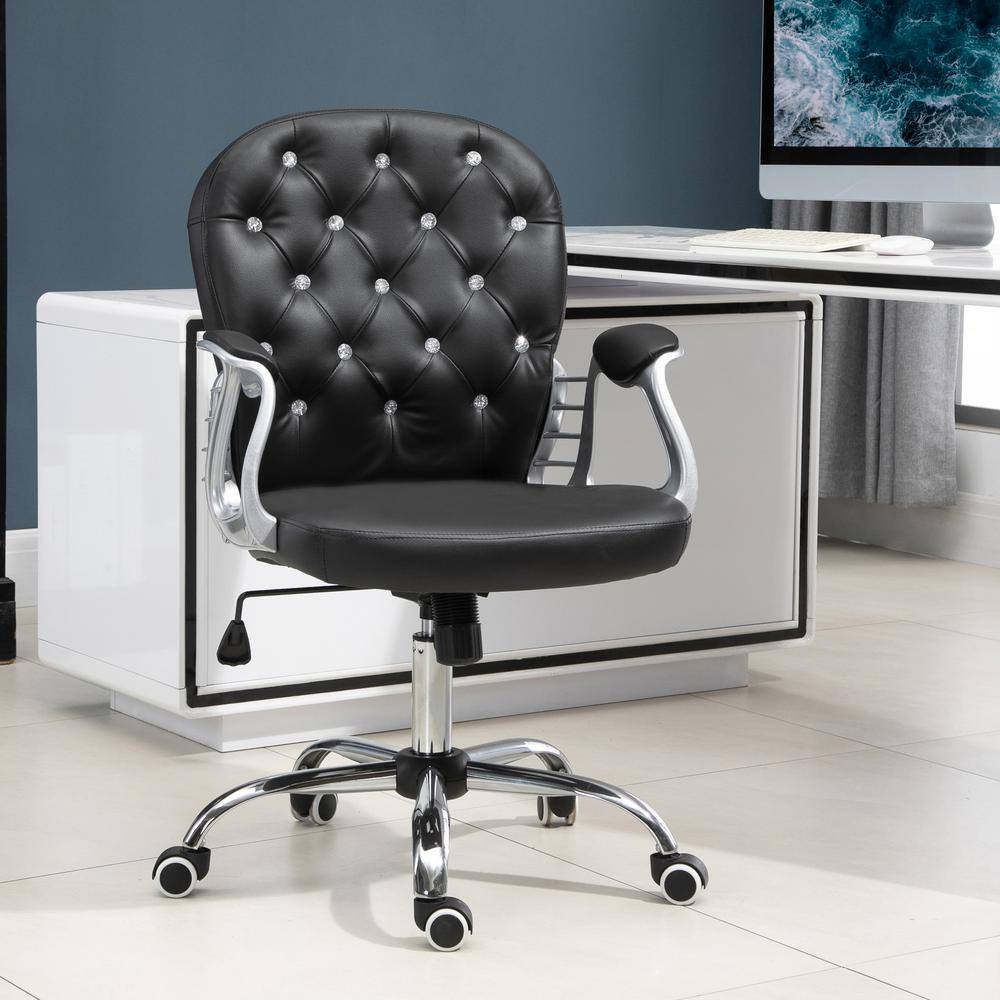 Vinsetto 23.5 in. x 23.75 in. x 41.25 in. Black Polyester Middle-Back Tufted Height-Adjustable Executive Chair with Arms 921-169V81BK