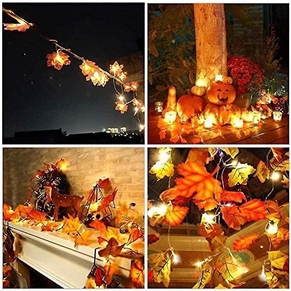 Fall Decoration 20 Led Artificial Leaves Maple Leaves Falling Garland String Light Decor Halloween Xmas