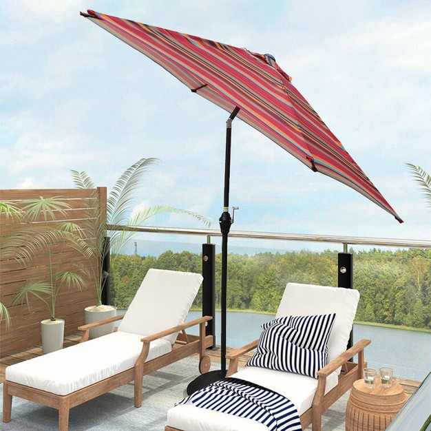 Wellfor 9 x27 Hexagon Outdoor Beach Umbrella Red Stripes