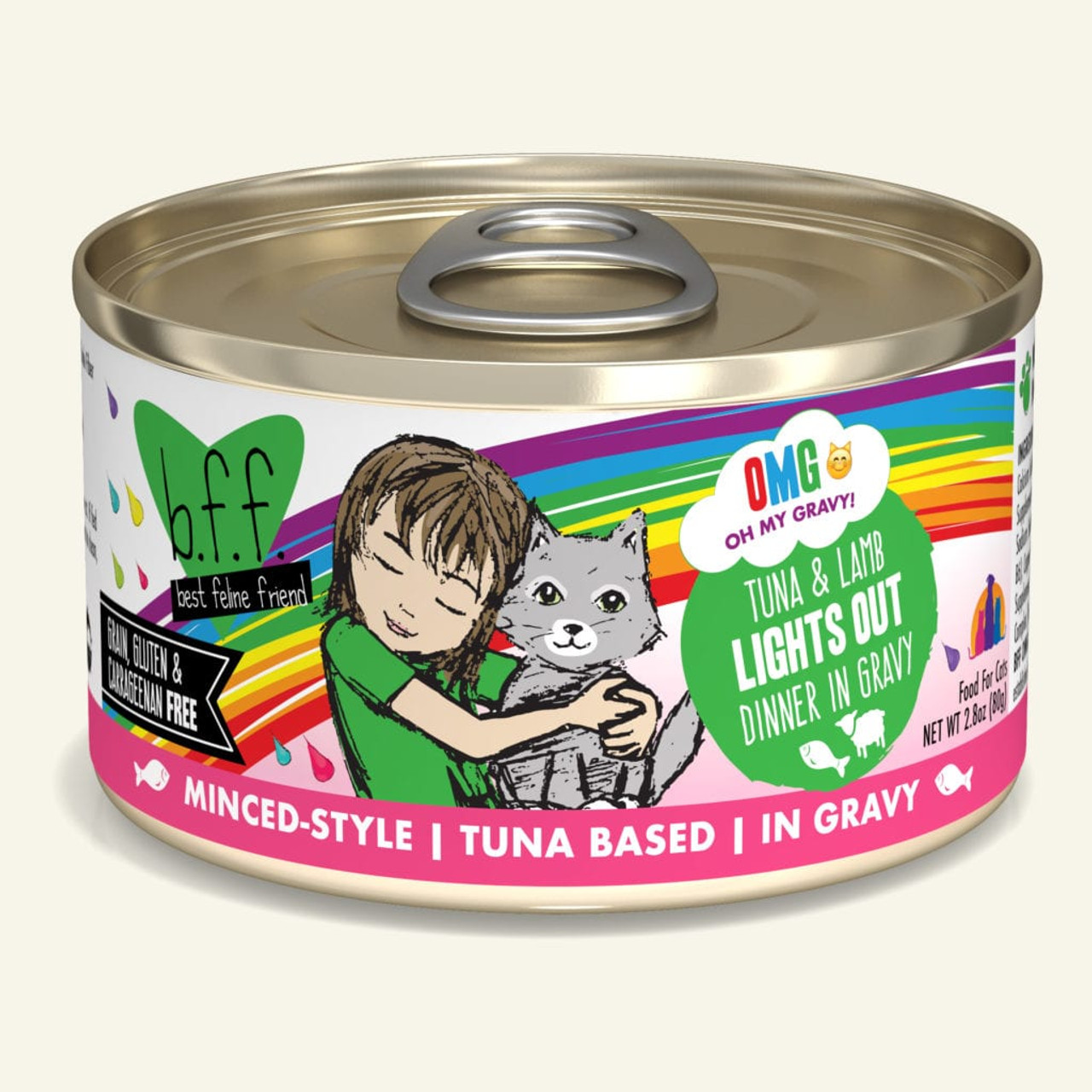 Weruva BFF OMG Lights Out Tuna and Lamb Canned Cat Food， 2.8 Oz.