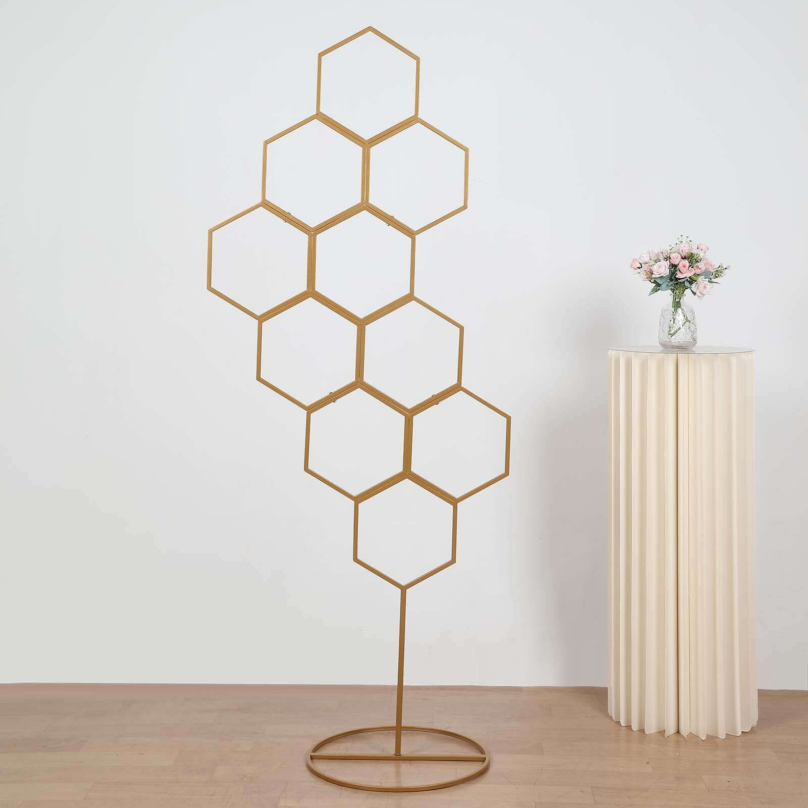 Gold Metal Honeycomb Floor Standing Balloon Display Arch, Wedding Flower Frame Backdrop Stand 6ft