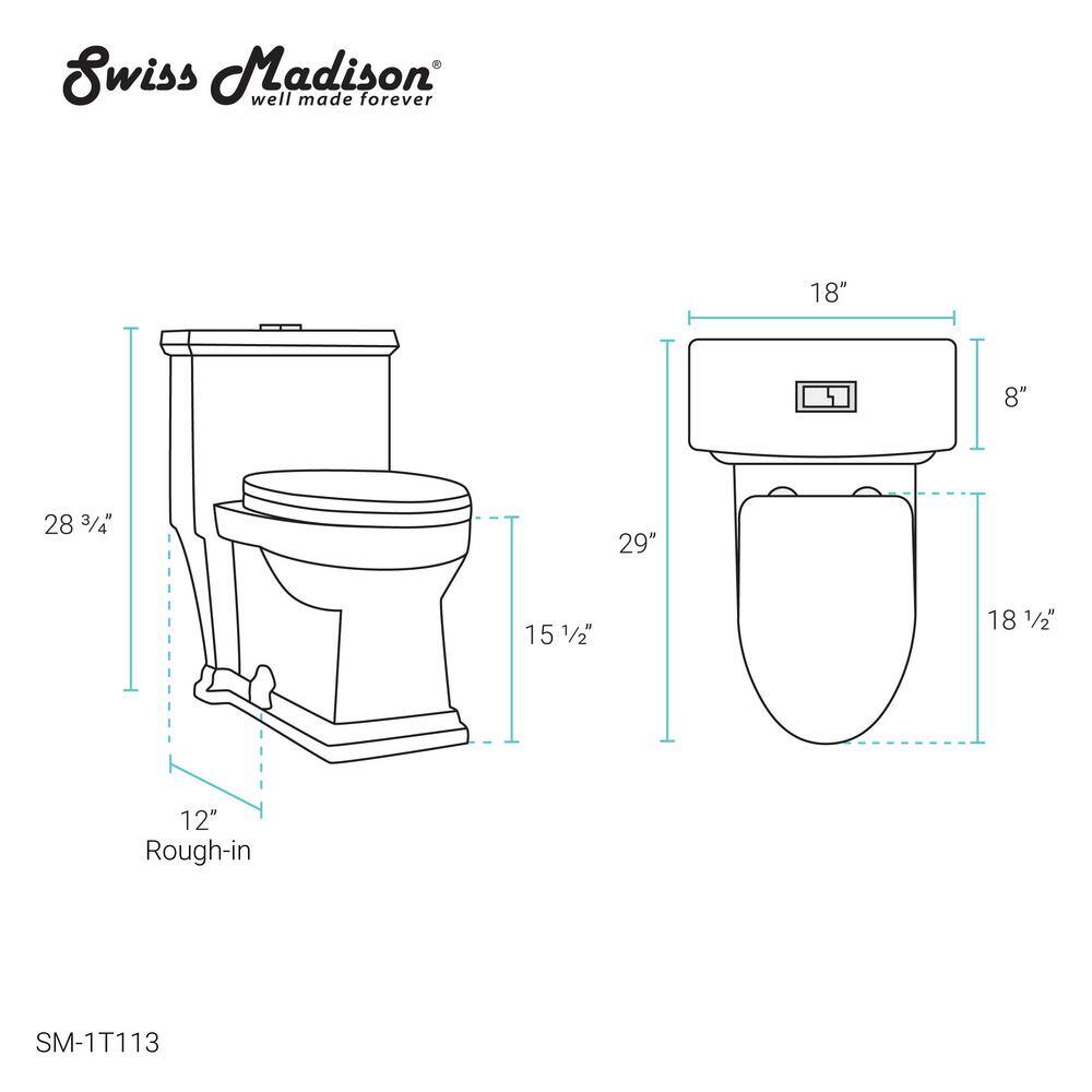 Swiss Madison Voltaire 1-Piece 0.81.28 GPF Dual Flush Elongated Toilet in White Seat Included SM-1T113