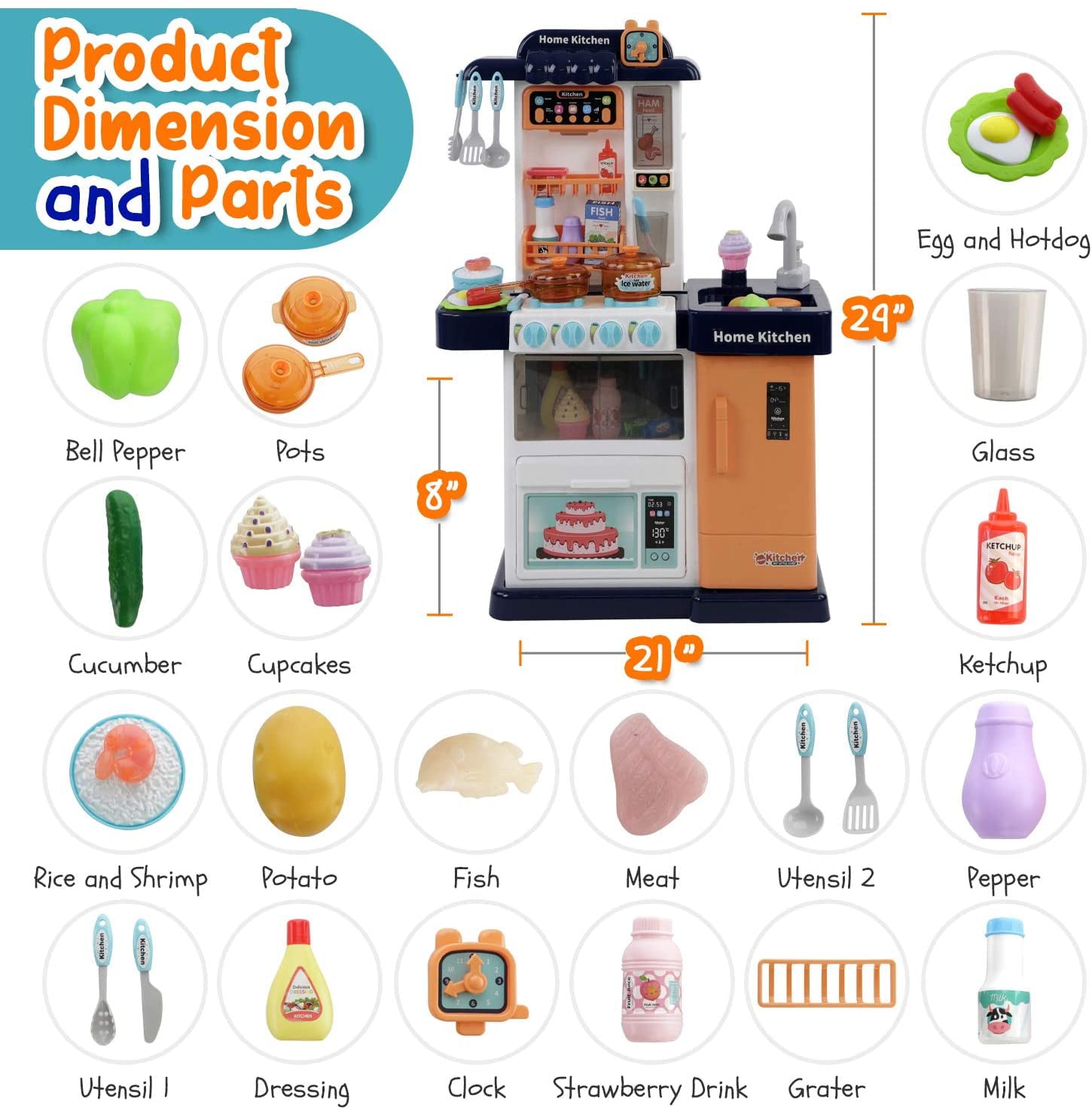 Play Brainy Interactive Kids Kitchen with Cookware,  Boys and Girls Ages 3+