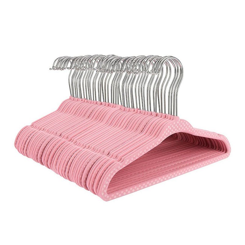 Pink Polka Dot Velvet Clothes Hangers for Baby Nursery and Kids Closet， Ultra Thin， Nonslip (11 Inches， 50 Pack)