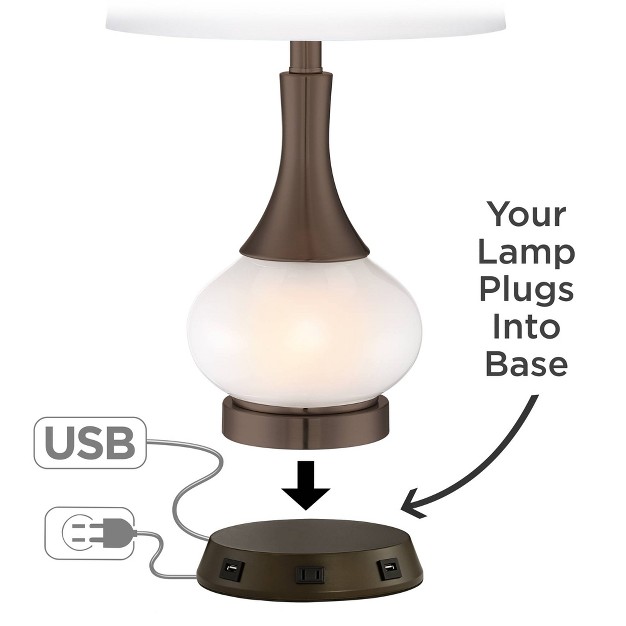 Tall With Usb And Outlet In Workstation Base Bronze Metal Double Drum Shade For Bedroom Living Room House Home Bedside