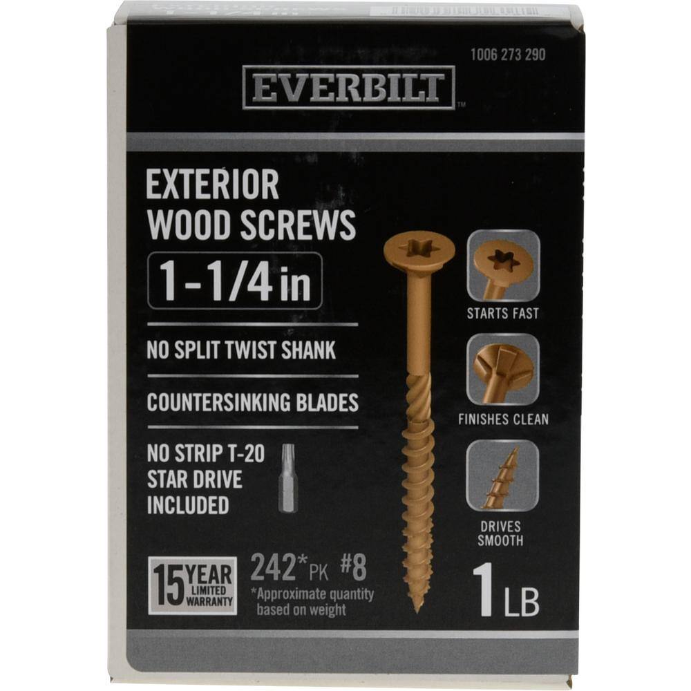 Everbilt #8 x 1-14 in. Star Drive Flat Head Exterior Wood Screws (242-Pack) 117333