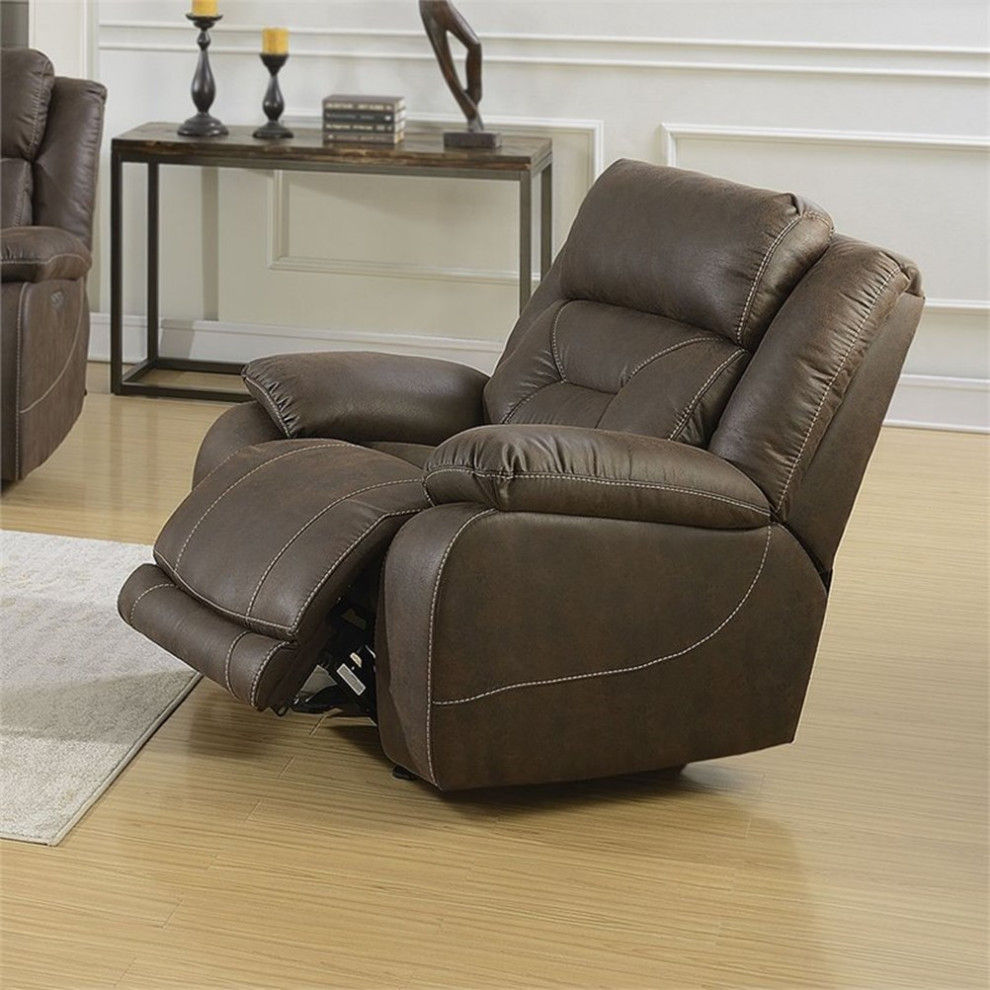 Bowery Hill Transitional Faux Leather Glider Recliner in Saddle Brown   Contemporary   Recliner Chairs   by Homesquare  Houzz