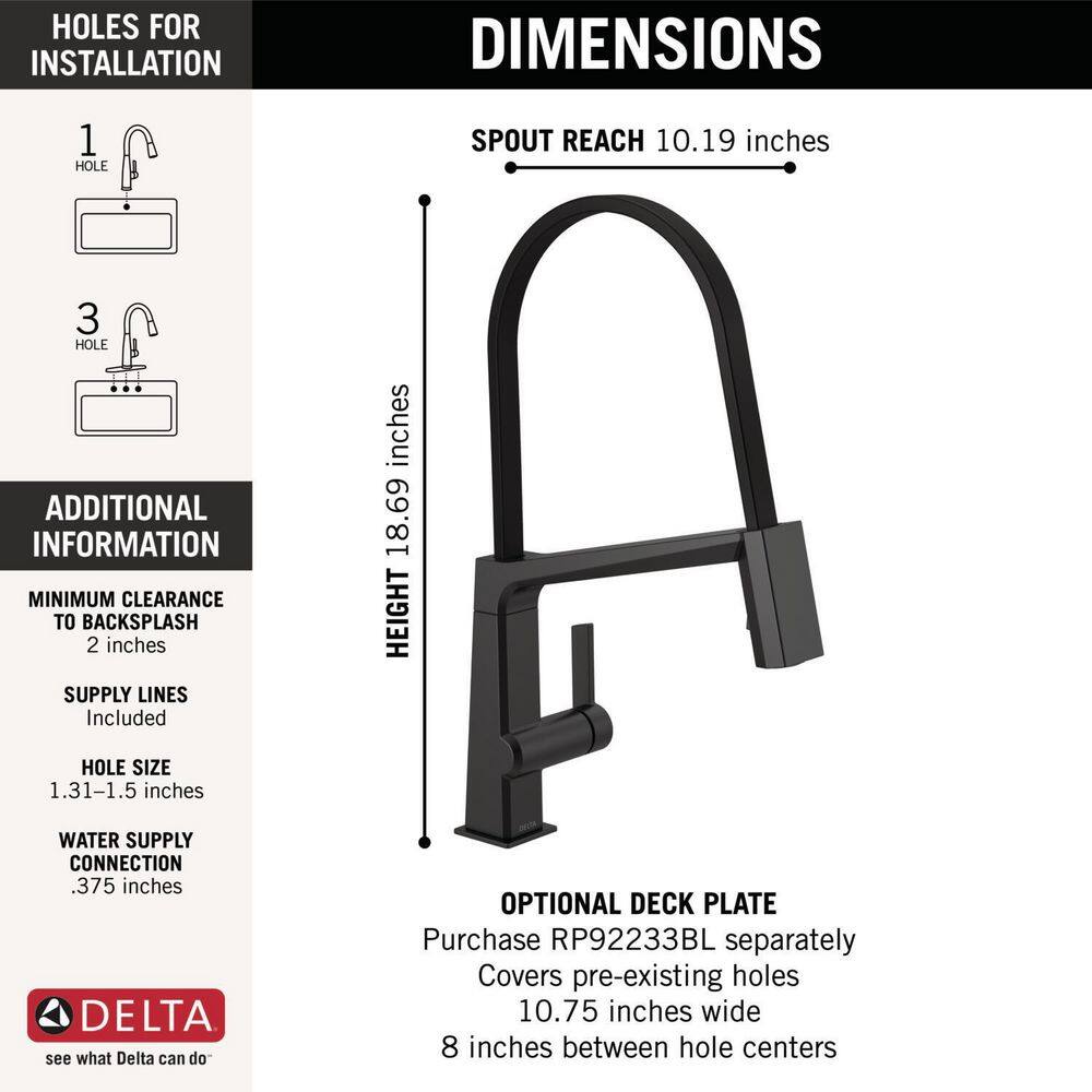 Delta Pivotal Single-Handle Pull-Down Sprayer Kitchen Faucet with in Matte Black 9693-BL-DST