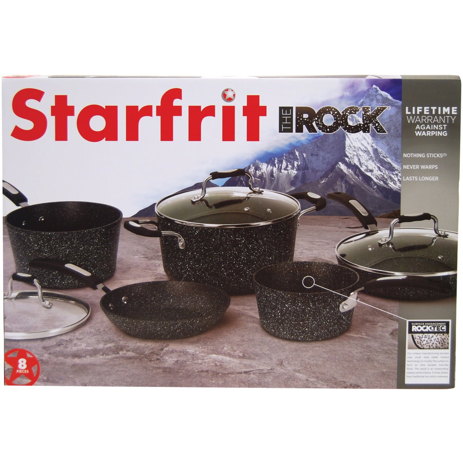 The Rock by Starfrit 8-Piece Cookware Set with Bakelite Handles