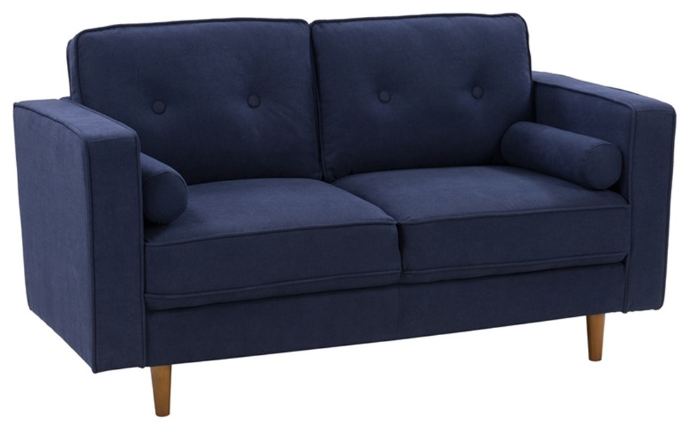 Atlin Designs Fabric Upholstered Modern Loveseat in Navy Blue   Midcentury   Loveseats   by Homesquare  Houzz