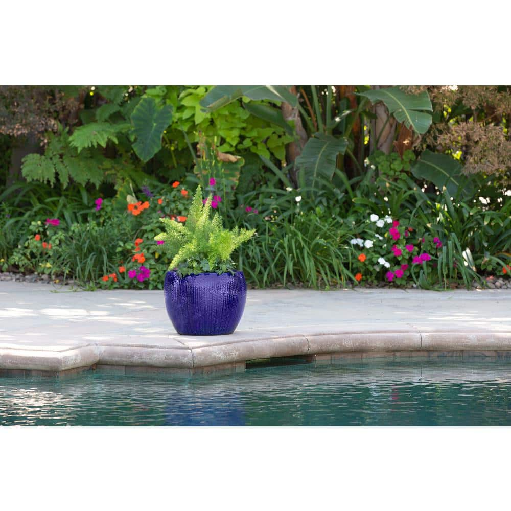 Trendspot 14 in. Dia Blue Calistoga Ceramic Planter CR01509N-14M