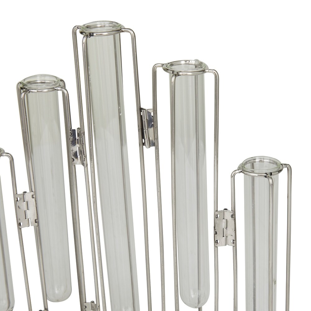 Gold or Silver Metal Foldable Vase with Clear Glass Tubes