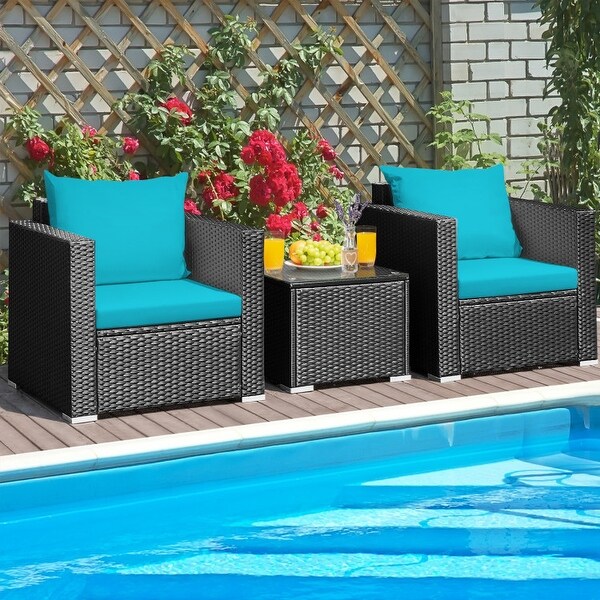 3 Pieces Patio wicker Furniture Set with Cushion