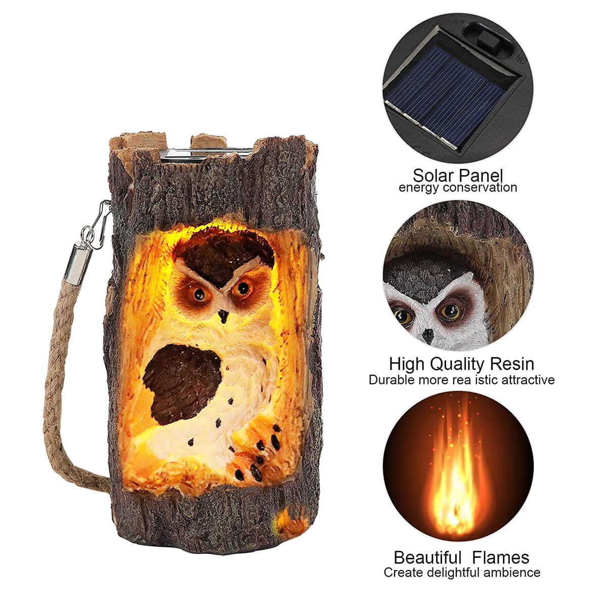 Outdoor Solar Garden Lights， Asablve Solar Owl Light， Garden Decorations LED Light， Owl Hanging Lanterns Waterproof for Outdoor Decorative Owl in The Tree for Owl Lovers (Brown)