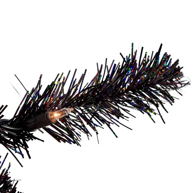 Northlight 4' Pre-lit Slim Black Artificial Tinsel Halloween Tree- Clear Lights