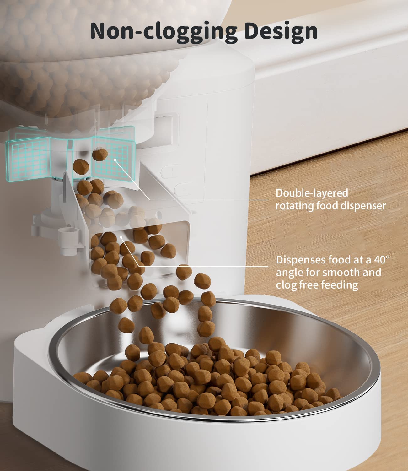 Automatic Cat Feeders， Anti-Clogging Design Pet Dry Food Dispenser with Voice Recorder， Timed Cat Feeder with Desiccant Bag， Programmable Timer Pet Feeder - Up to 20 Portions 6 Meals Per Day