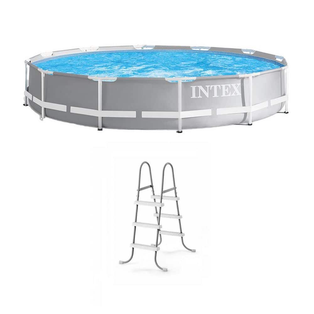 Intex 12 Foot Prism Frame Above Ground Swimming Pool w/Pump & Pool Ladder 26711EH + 28065E